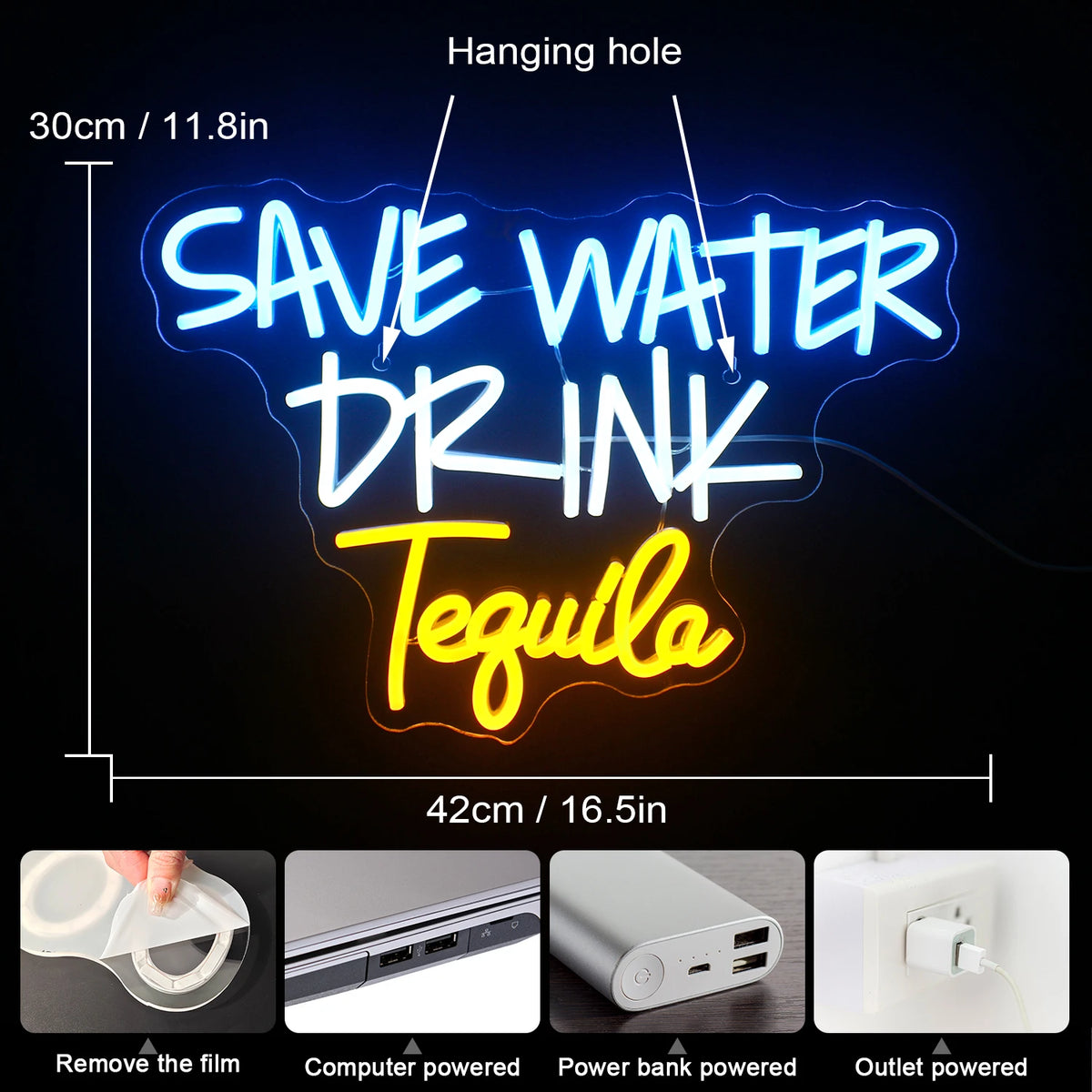 Save Water Drink Tequila – enseigne néon LED (5 V USB)