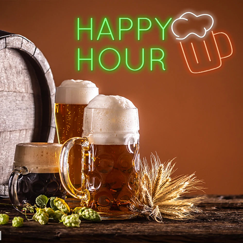 HAPPY HOUR – Бирена халба – светеща реклама от LED неон (5 V USB)