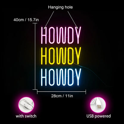 Howdy 5V Mini USB LED Neon Sign - Budget Friendly