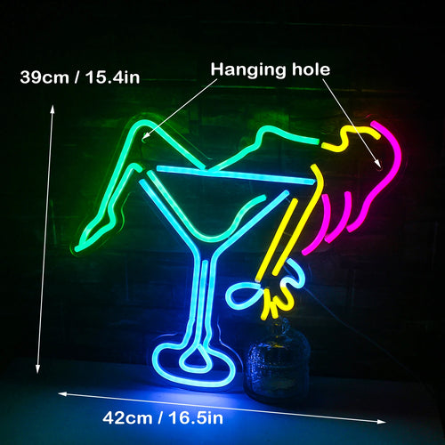 Femeie întinsă într-un pahar de cocktail – reclamă luminoasă neon LED (5 V USB)