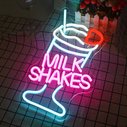 MILK SHAKES – Szklanka koktajlu mlecznego – neon reklamowy LED (5 V USB)