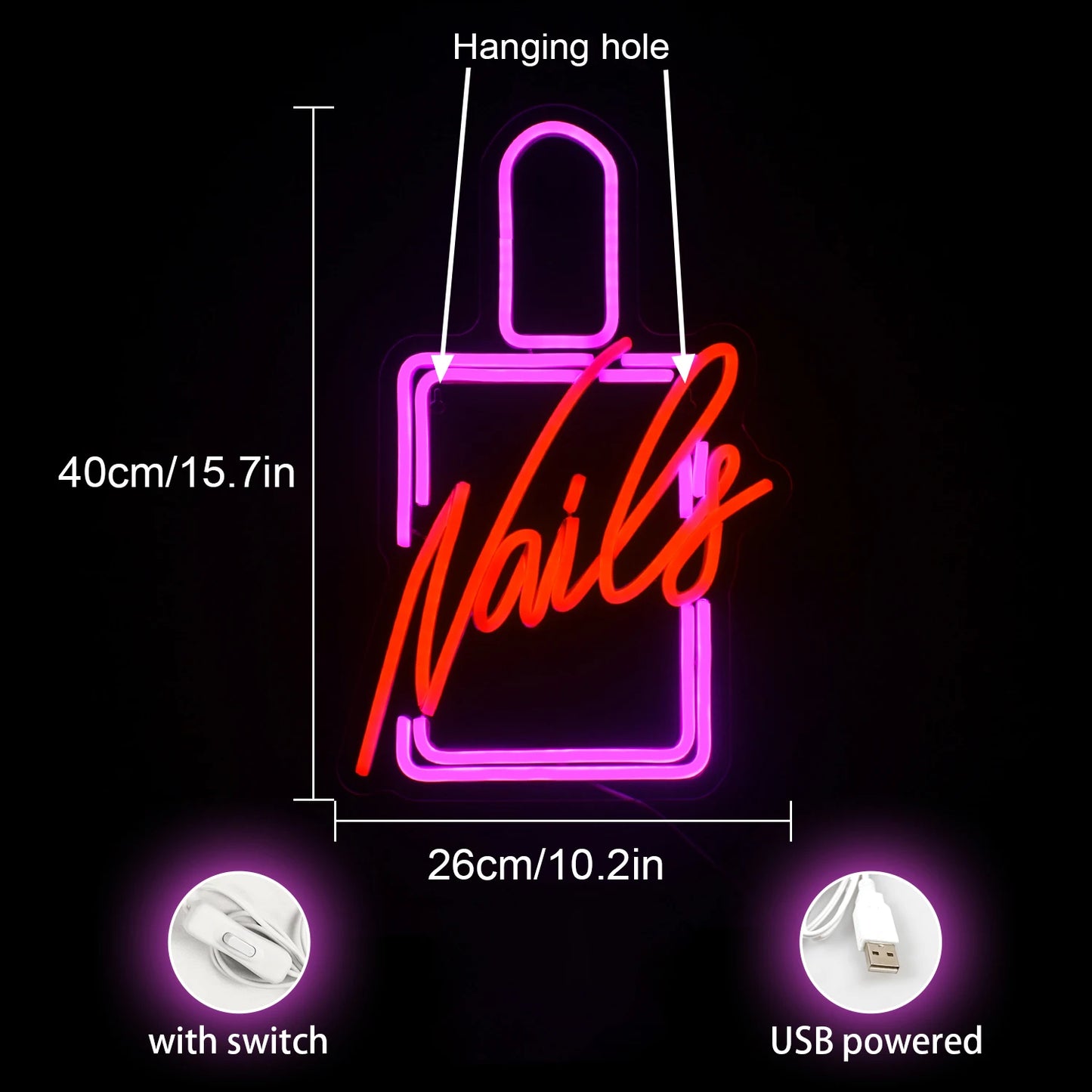 Nails 5V Mini USB LED Neon Sign - Budget Friendly