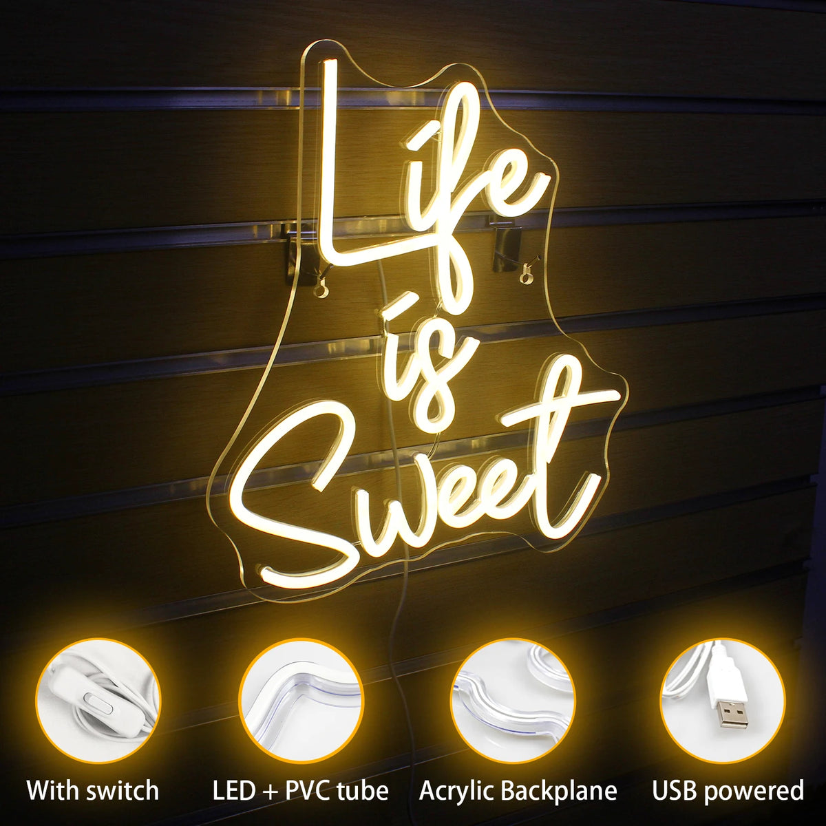 Life is Sweet – enseigne néon LED (5 V USB)