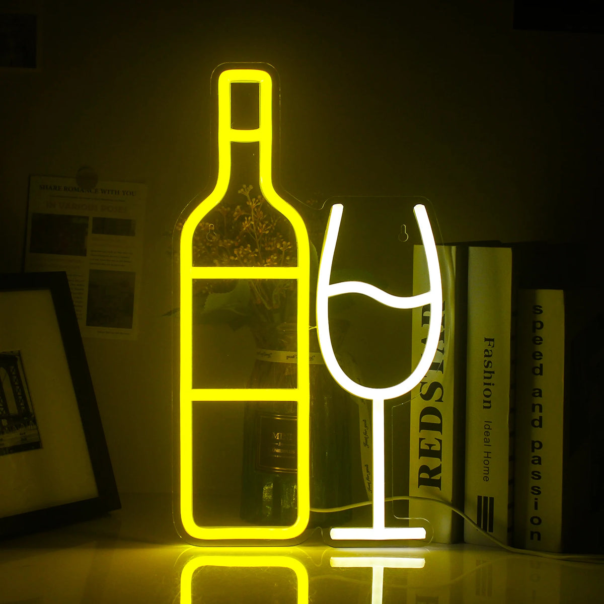Un élégant panneau néon LED pour bar à champagne avec des lettres lumineuses et éclatantes dans une police de caractères vivante.