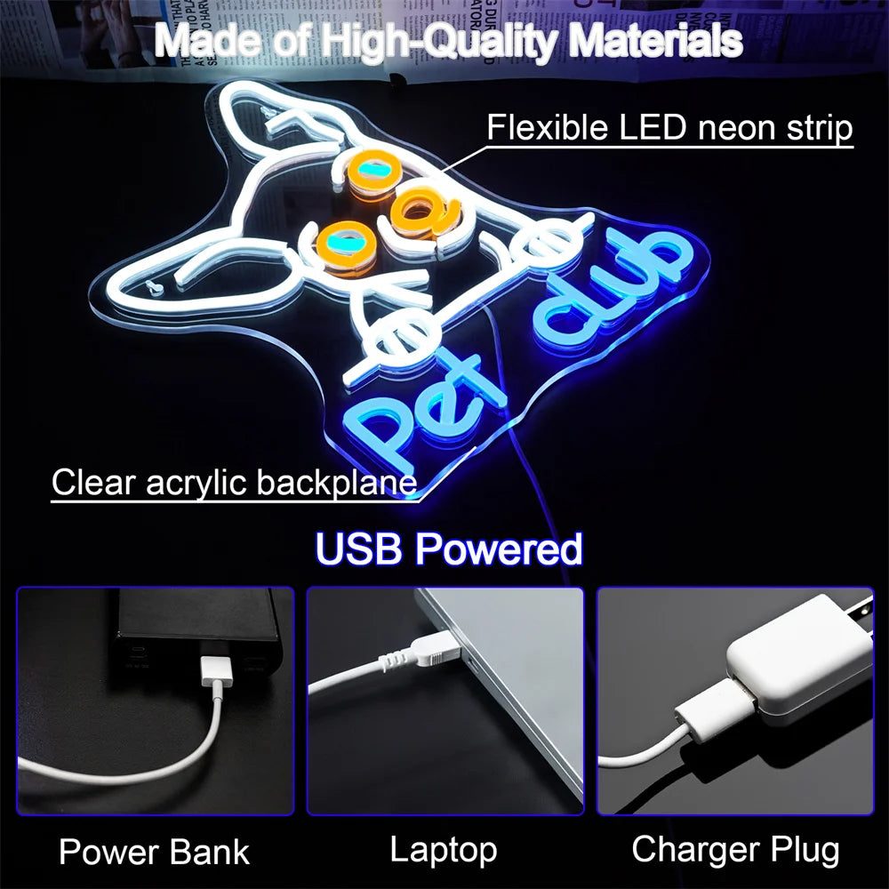 Pet Club – Kutyapofa – LED-neon felirat (5 V USB)