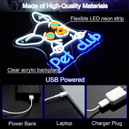 Πινακίδα LED "Pet Club" 5V USB - Οικονομική