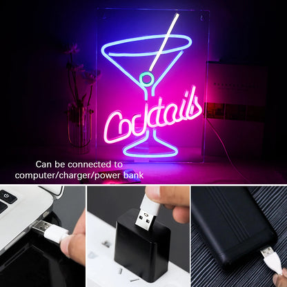 Cocktails 5V Mini USB LED Neon Sign - Budget Friendly