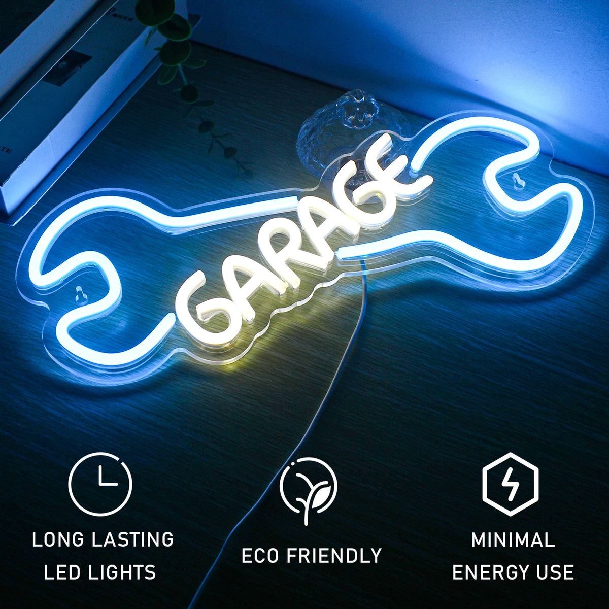 GARAGE – Skruenøgle – LED-neonskilt (5 V USB)