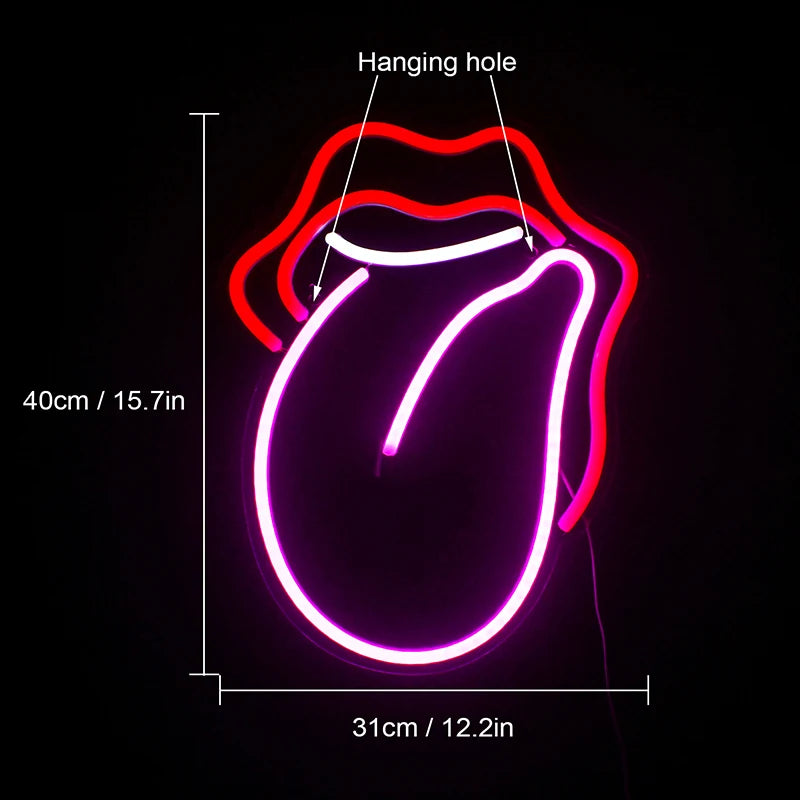 Sexy Flame Red Lips Big Tongue 5V Mini USB LED neonový nápis – cenově dostupný