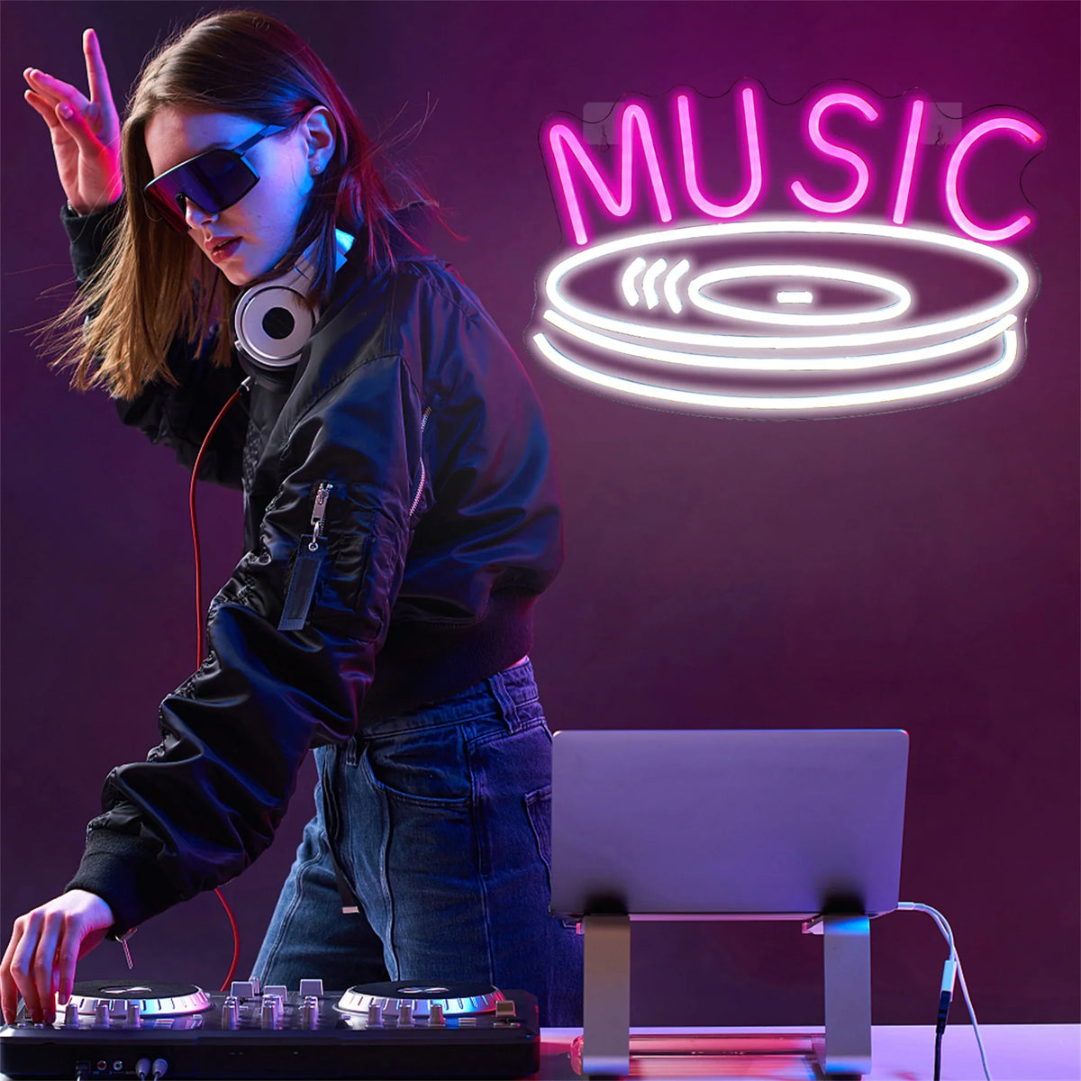 MUSIC – Disco de vinilo – cartel de neón LED (5 V USB)