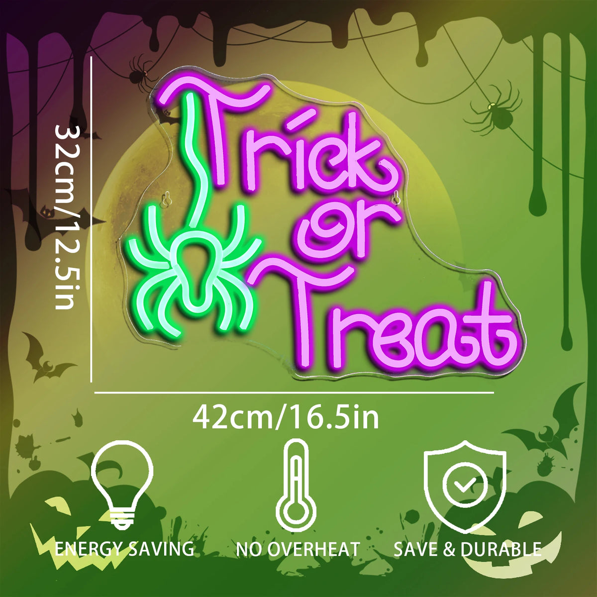 Trick or Treat – Pók – LED-neon felirat (5 V USB)