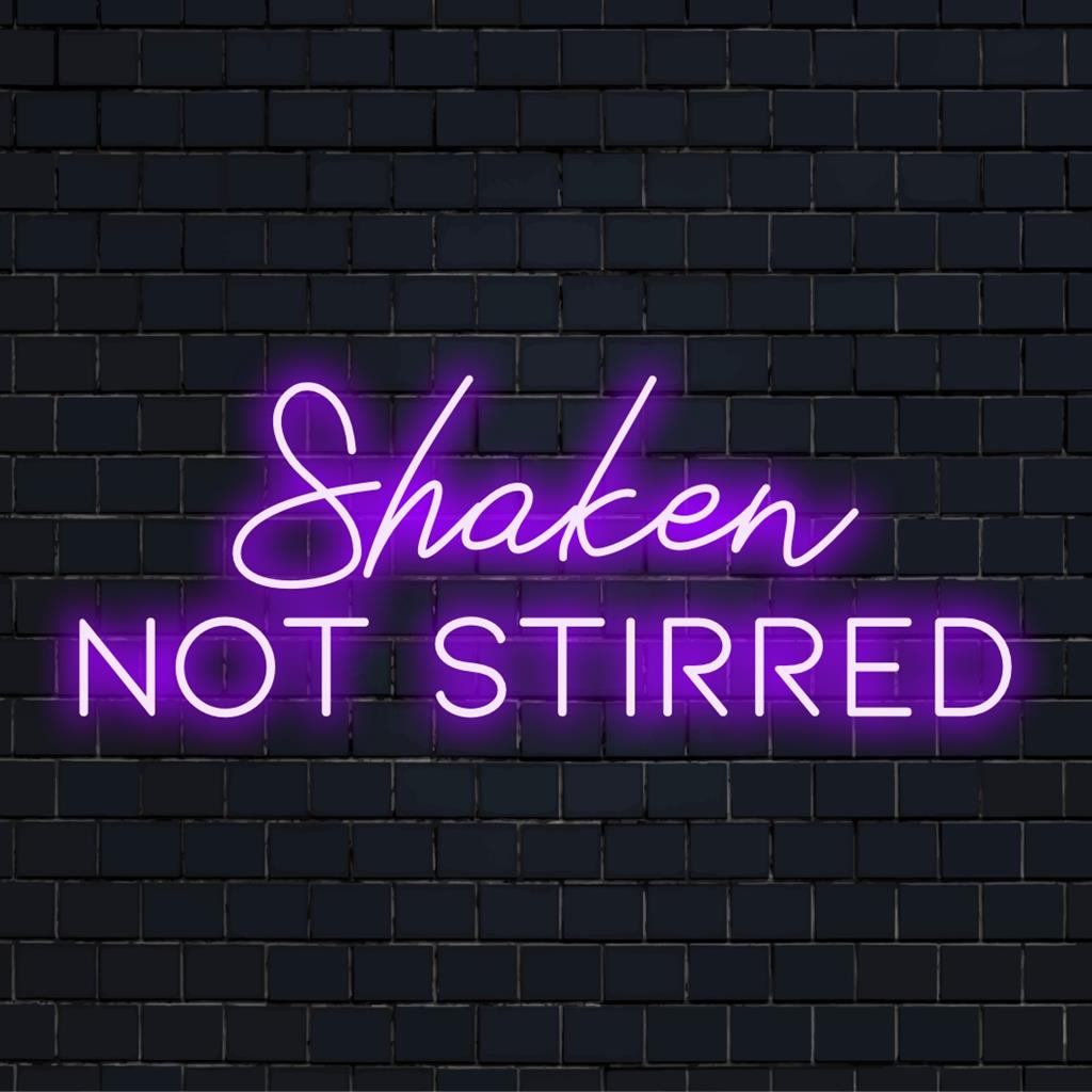 Shaken Not Stirred LED Neon Sign, featuring custom glowing text, perfect for illuminating spaces with a personalized touch.