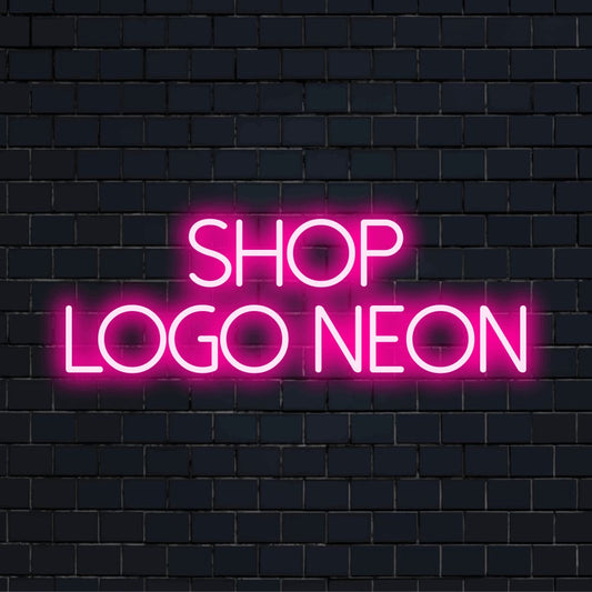 Custom LED neon logo sign with text "Shop Logo Neon"