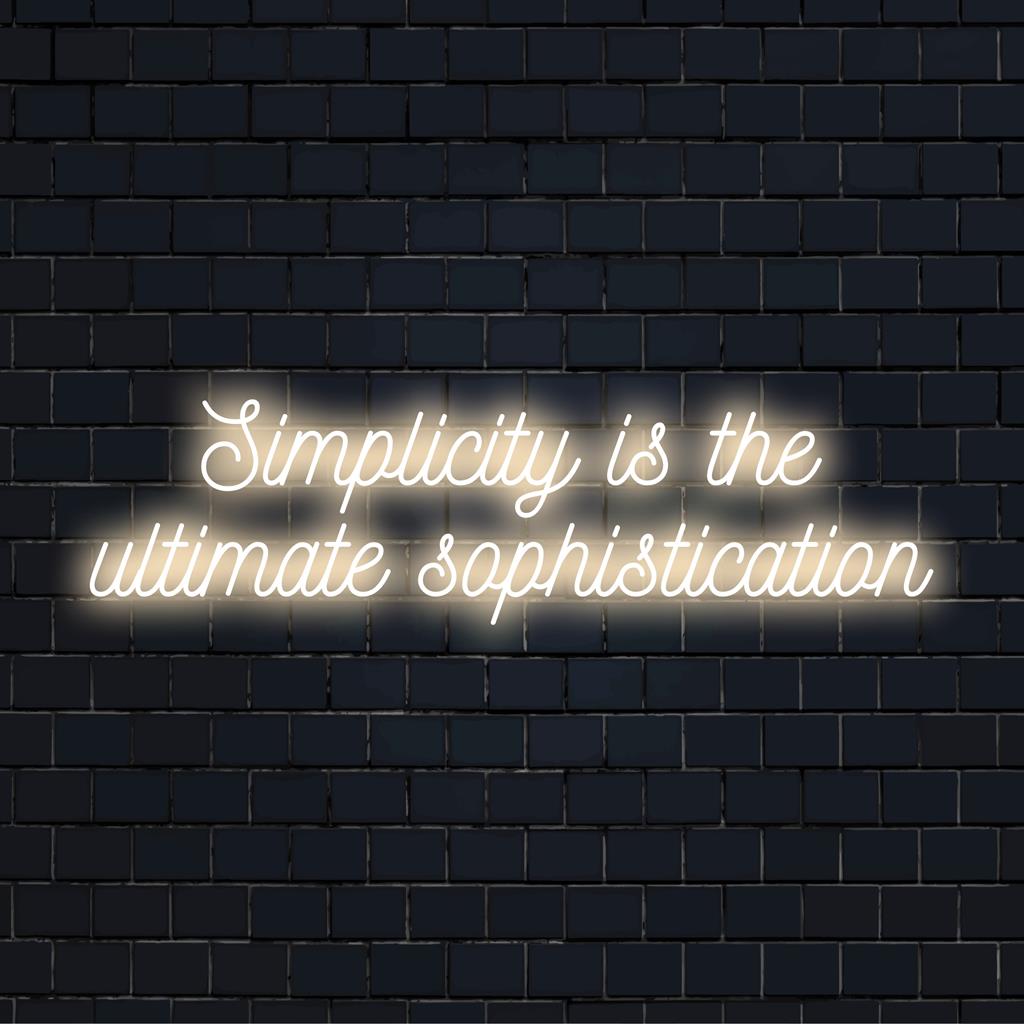 Vlastní LED neonový nápis s nápisem Simplicity Is The Ultimate Sophistication, ideální pro milovníky neonových světelných dekorací.