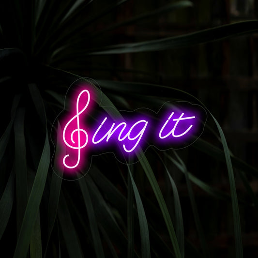 "Sing It Neon Sign" illuminates your space with a musical vibe, casting an energetic glow for a lively and dynamic ambiance in your decor.