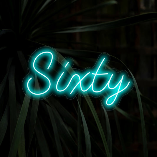 "Sixty Neon Sign" adds a sleek and stylish touch with its glowing number, creating a modern and celebratory atmosphere in your space.