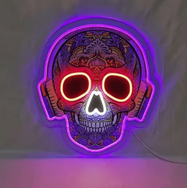 Skull With Headphones LED Neon Sign – The Art Neon