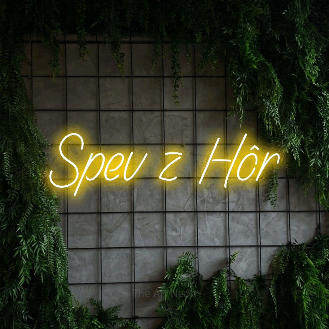 LED neon sign reading “Spev z Hôr”, arranged in a single line.