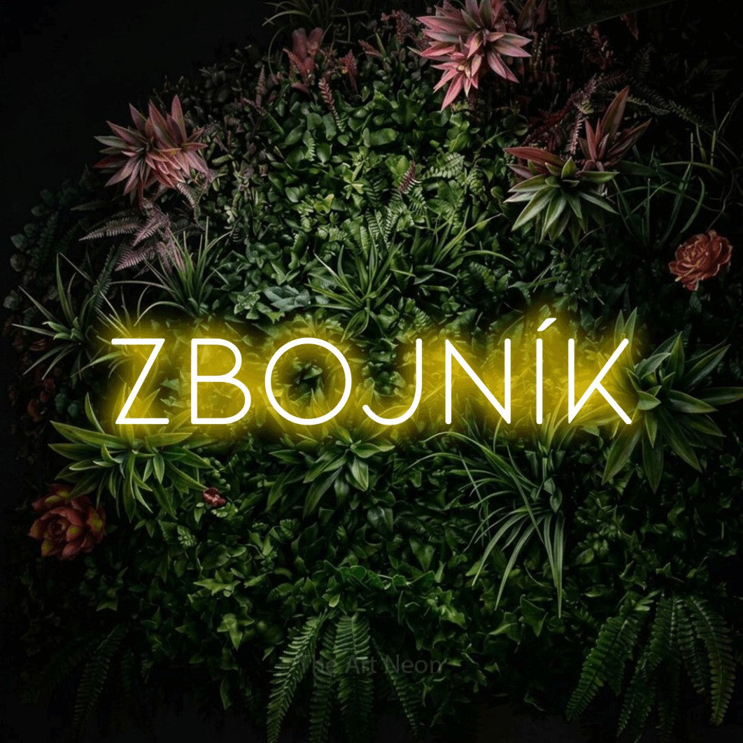 LED neon sign reading “Zbojník”, arranged in a single line.