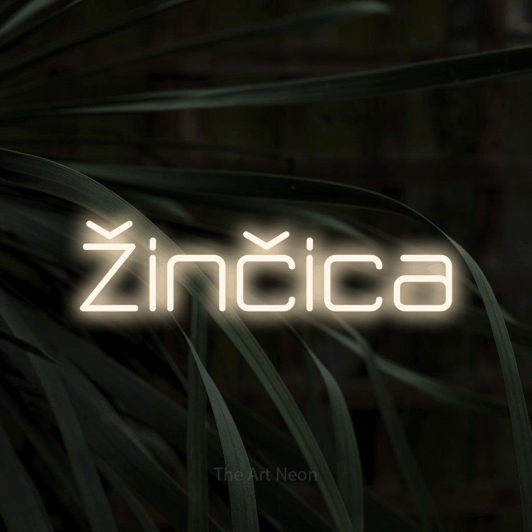 LED neon sign reading “Žinčica”, arranged in a single line.
