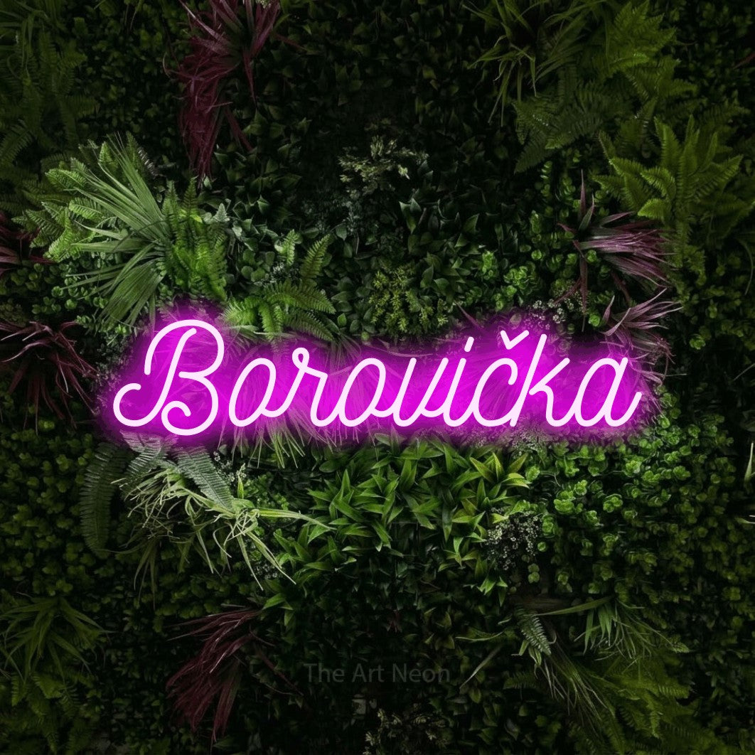 LED neon sign reading “Borovička”, arranged in a single line.