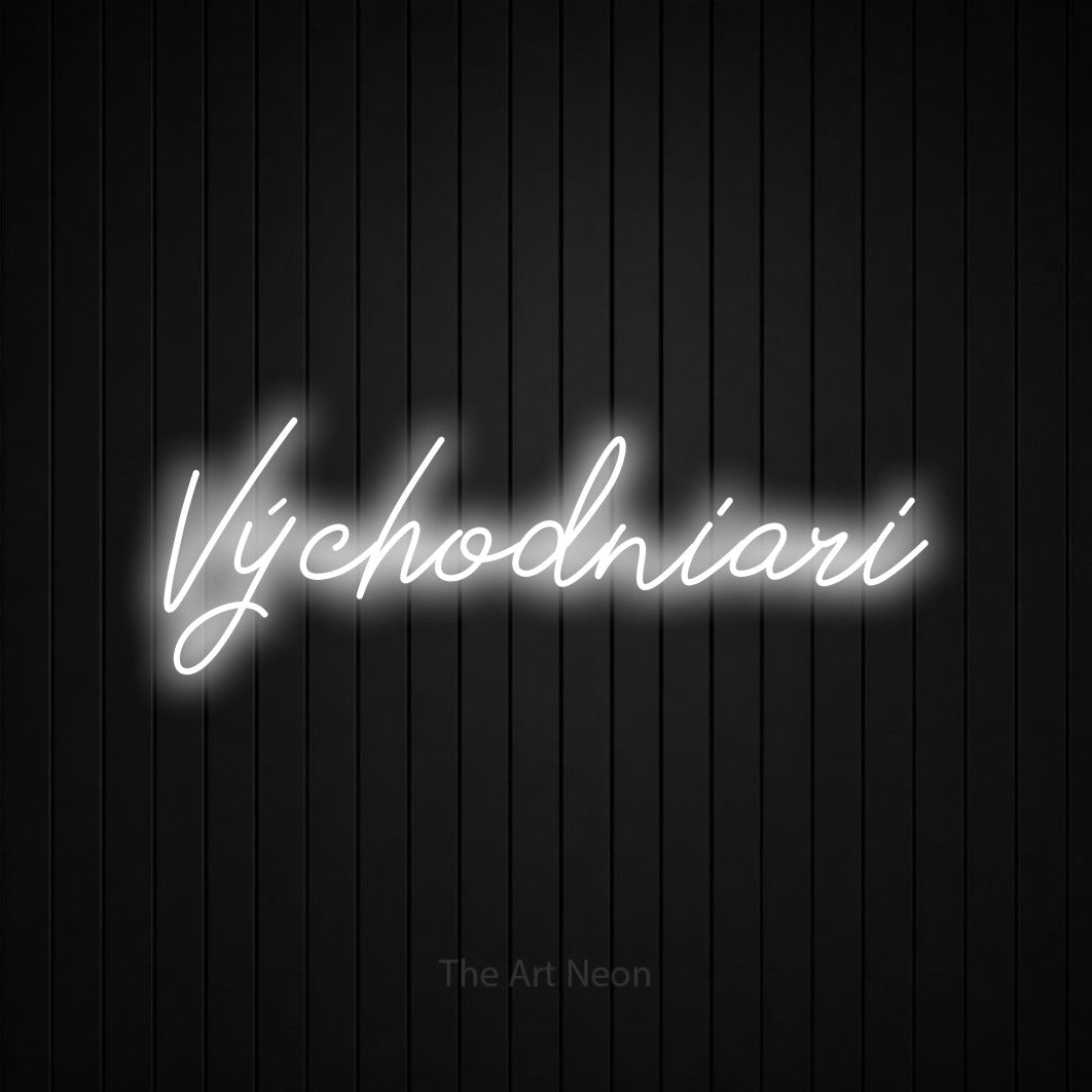 LED neon sign reading “Východniari”, arranged in a single line.