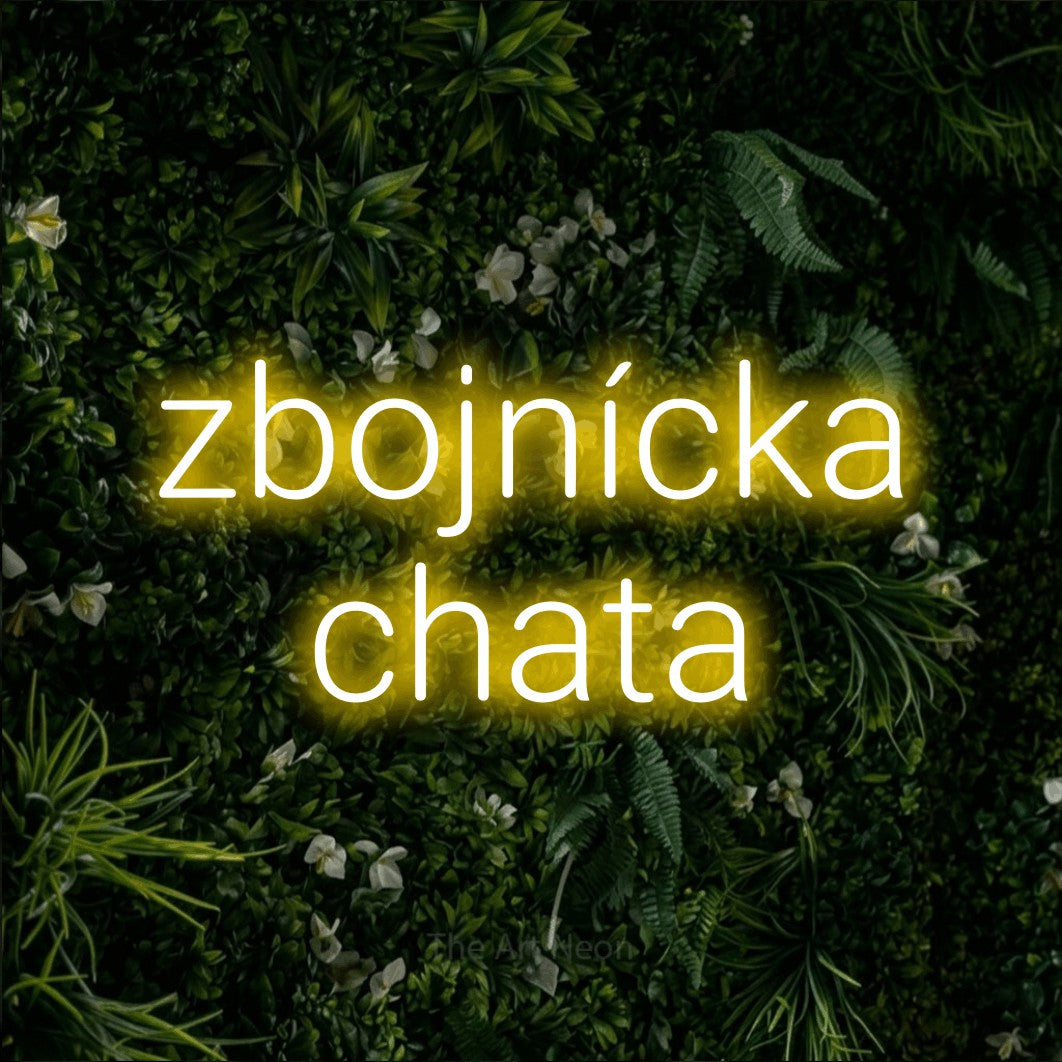 LED neon sign reading “zbojnícka chata”, arranged in two lines.
