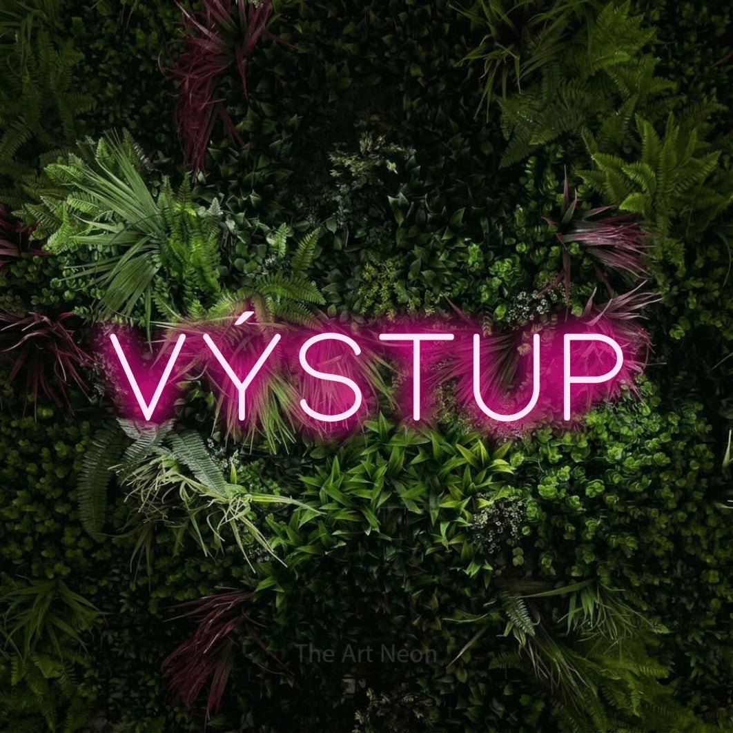 LED neon sign reading “Výstup”, arranged in a single line.
