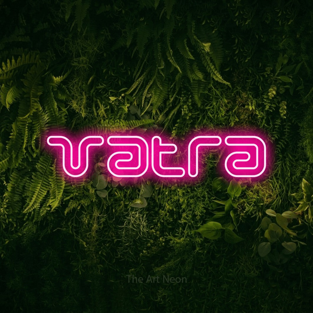 LED neon sign reading “Vatra”, arranged in a single line.