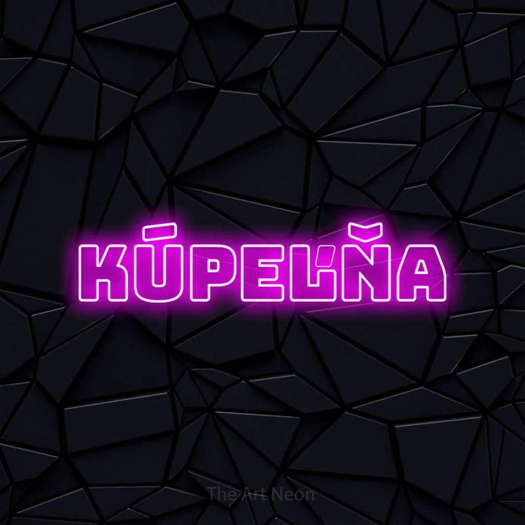 LED neon sign reading “KÚPEĽŇA”, arranged in a single line.