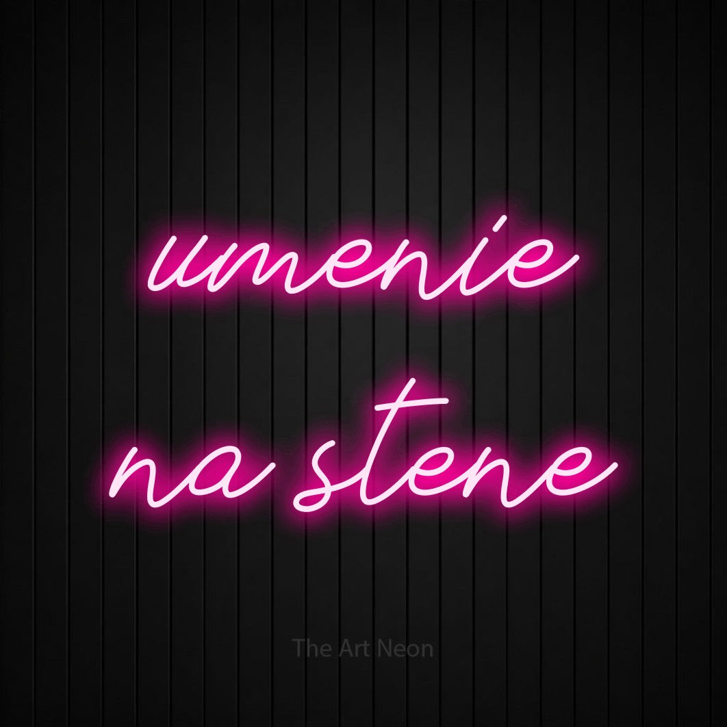 LED neon sign reading “umenie na stene”, arranged in two lines.