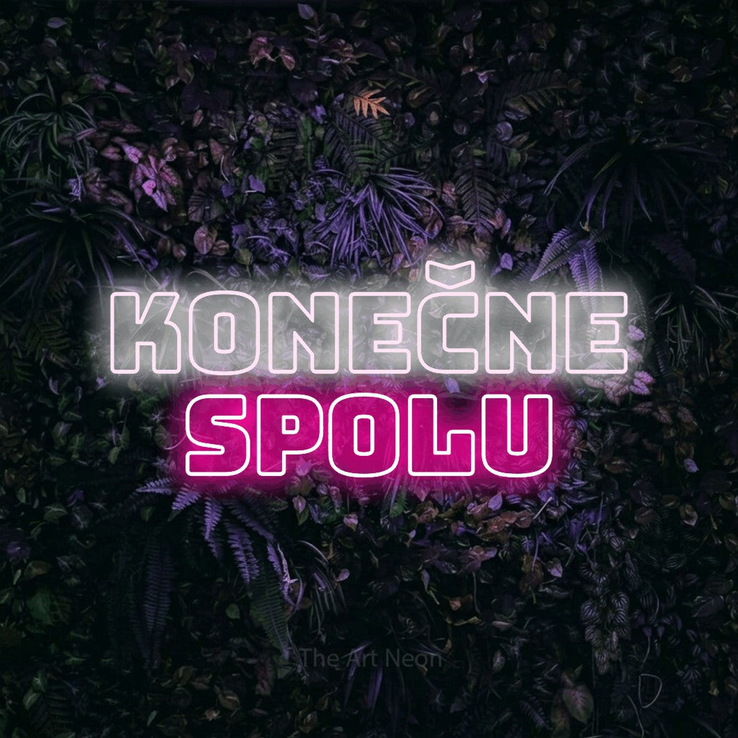 LED neon sign reading “Konečne Spolu”, arranged in two lines.
