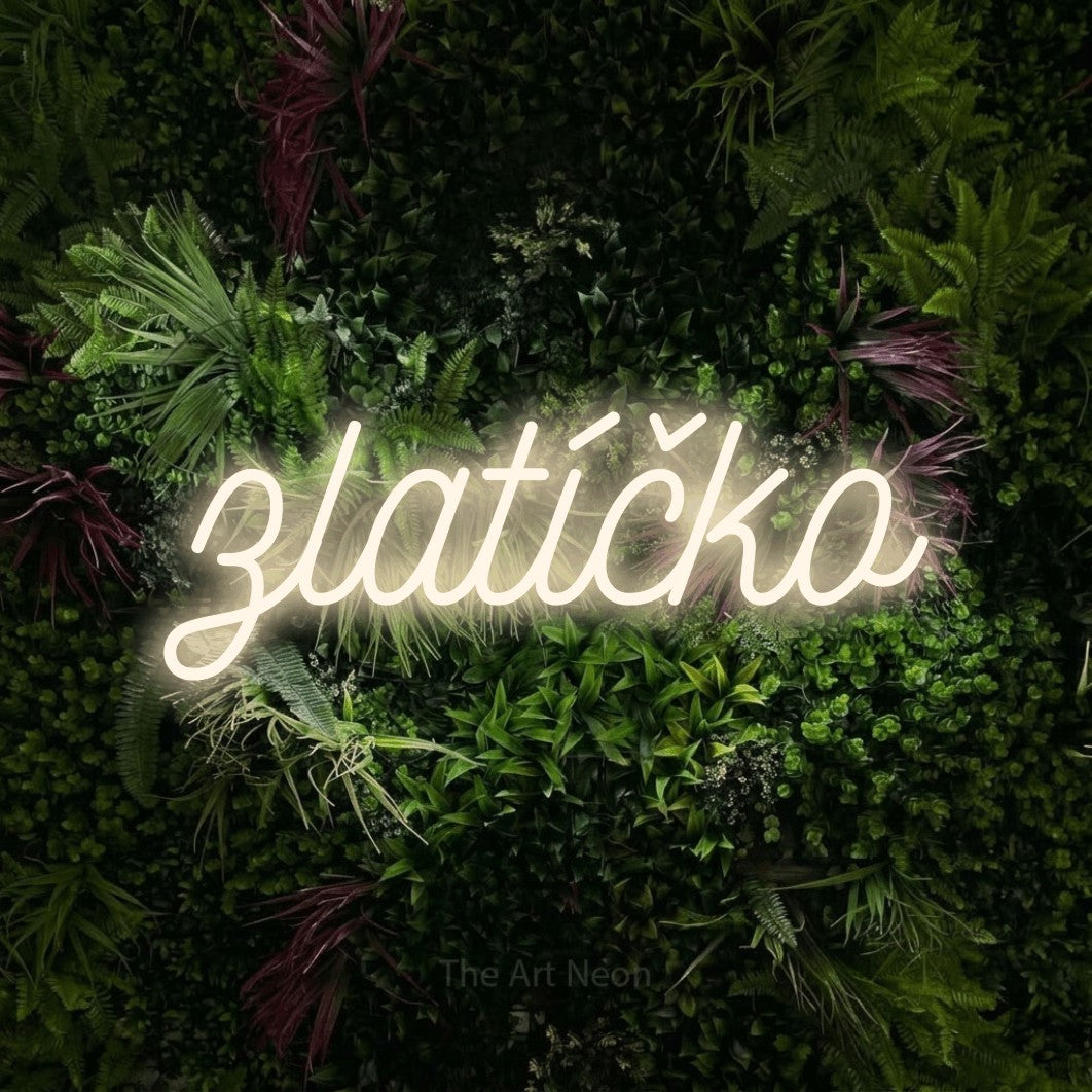 LED neon sign reading “zlatíčko”, arranged in a single line.