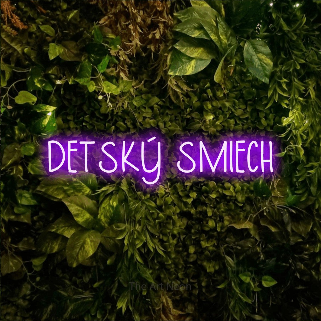 LED neon sign reading “DETSKÝ SMIECH”, arranged in a single line.