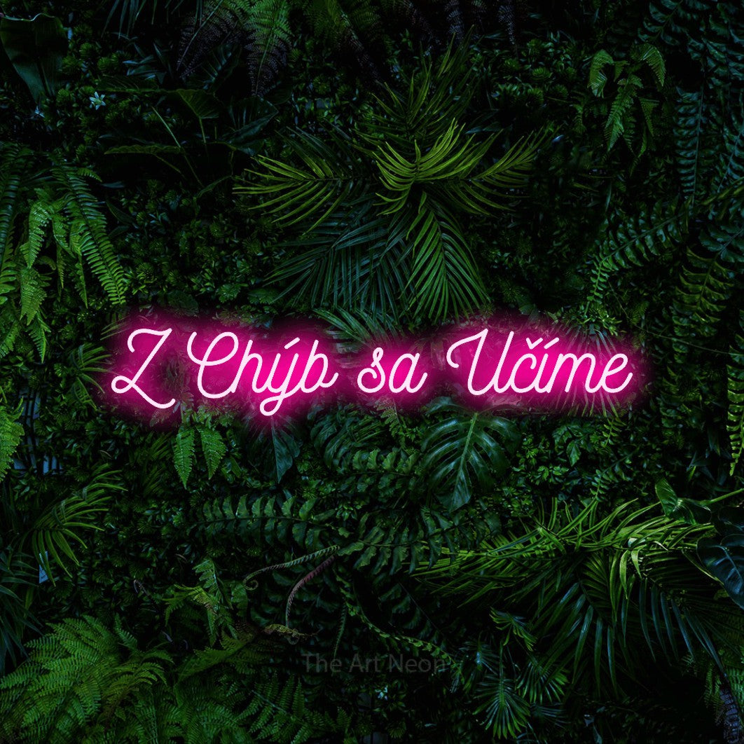 LED neon sign reading “Z Chýb sa Učíme”, arranged in a single line.