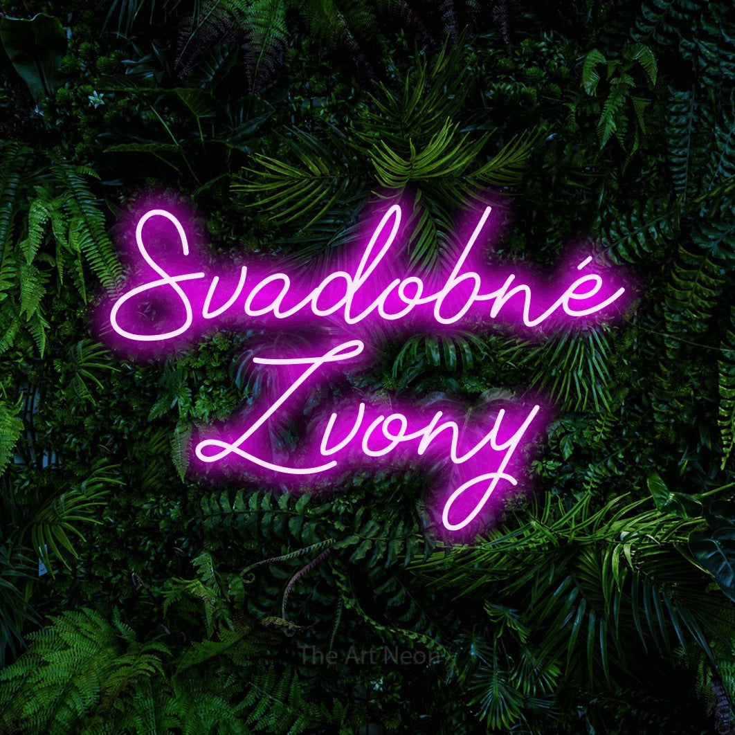 LED neon sign reading “Svadobné Zvony”, arranged in two lines.