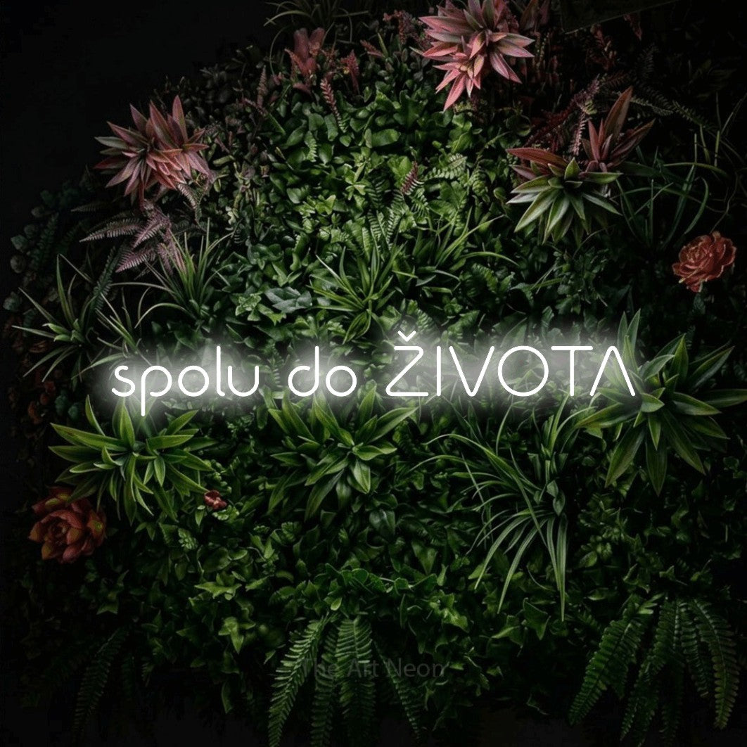 LED neon sign reading “spolu do ŽIVOTA”, arranged in a single line.