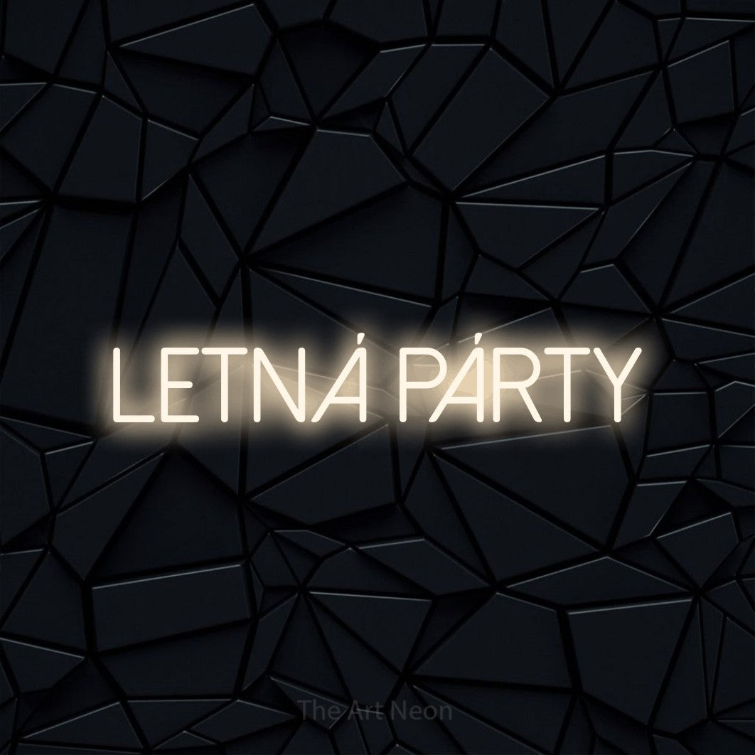 LED neon sign reading “LETNÁ párty”, arranged in a single line.