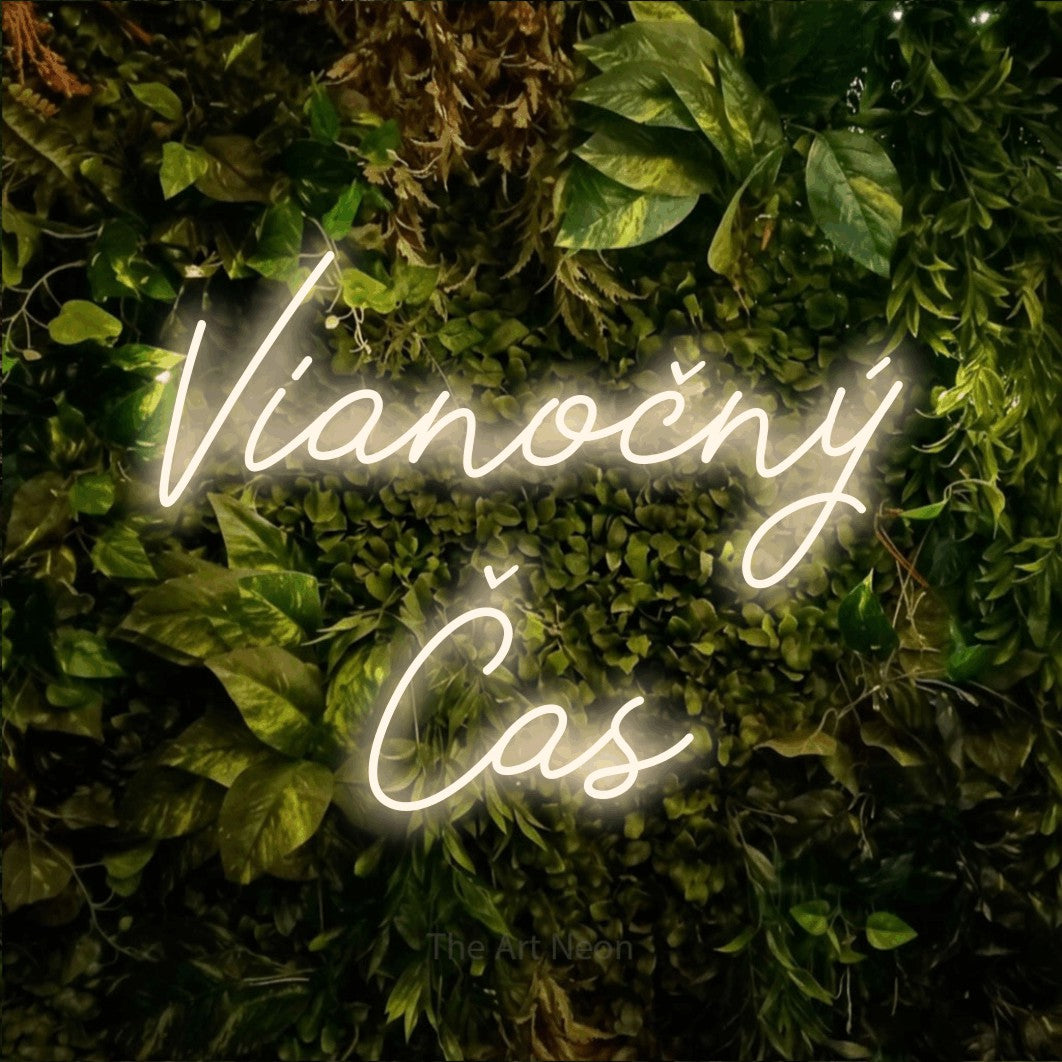 LED neon sign reading “Vianočný Čas”, arranged in two lines.