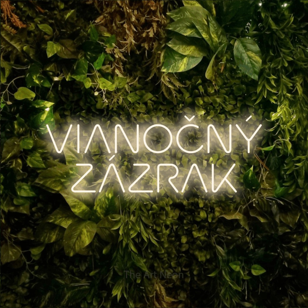 LED neon sign reading “VIANOČNÝ ZÁZRAK”, arranged in two lines.