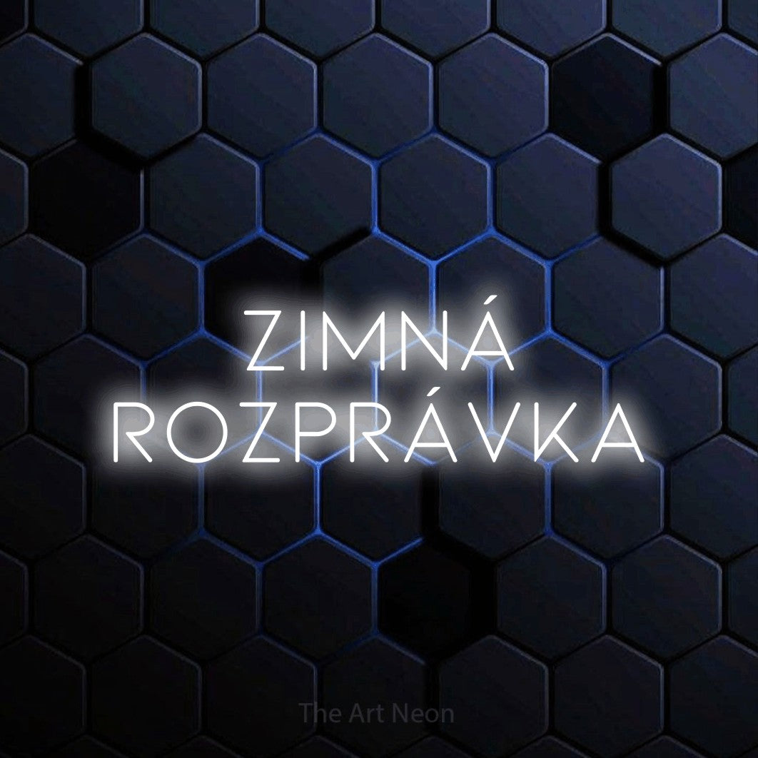 LED neon sign reading “ZIMNÁ ROZPRÁVKA”, arranged in two lines.