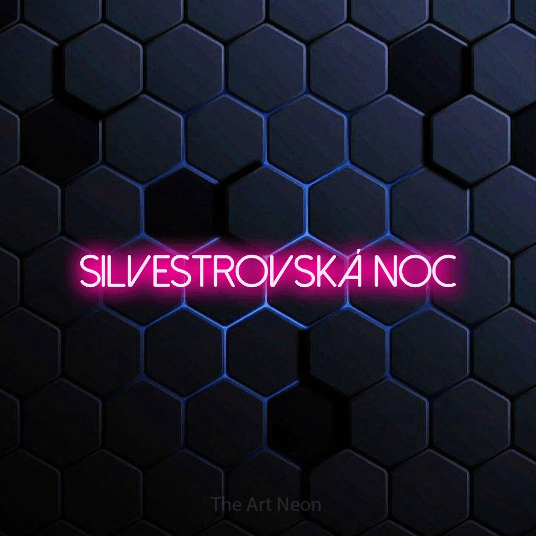 LED neon sign reading “SILVESTROVSKÁ noc”, arranged in a single line.
