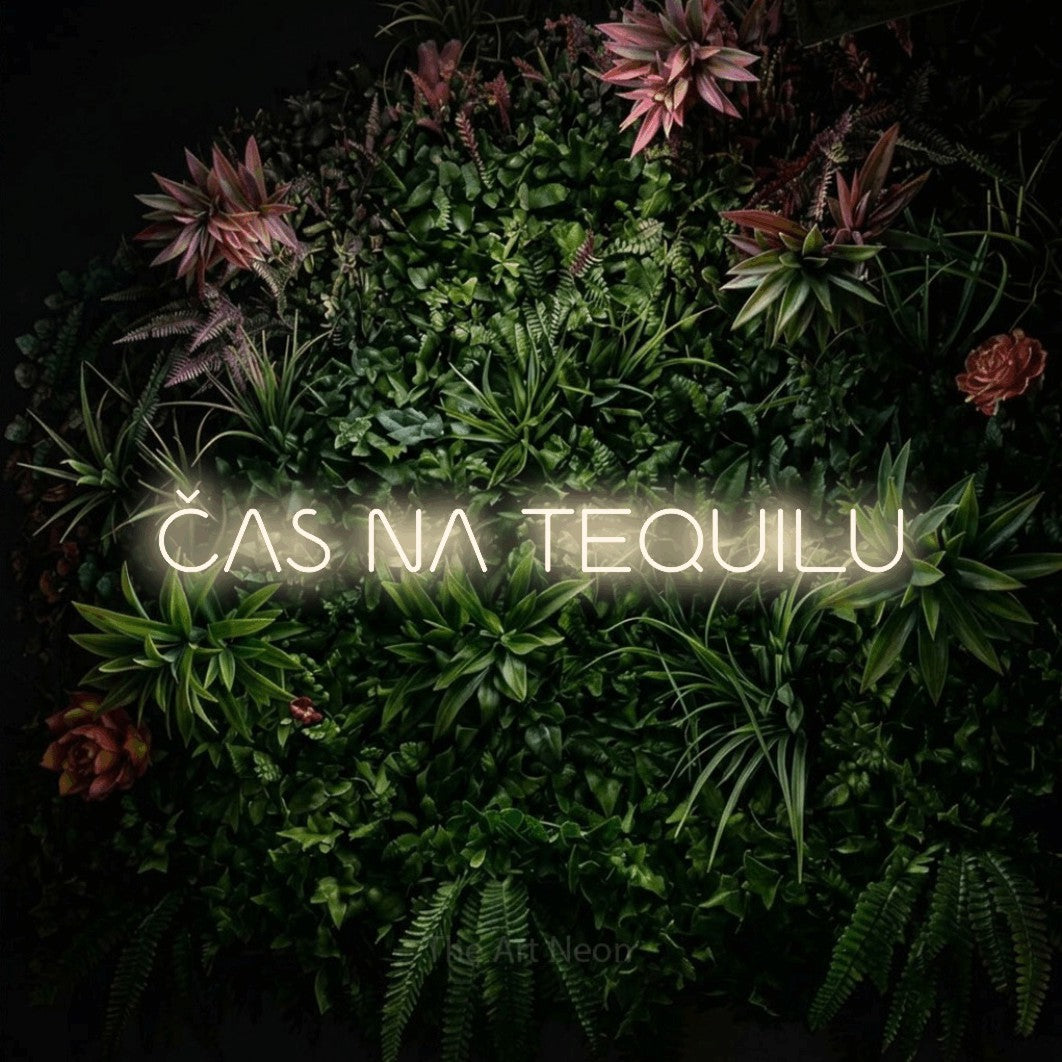 LED neon sign reading “ČAS NA TEQUILU”, arranged in a single line.