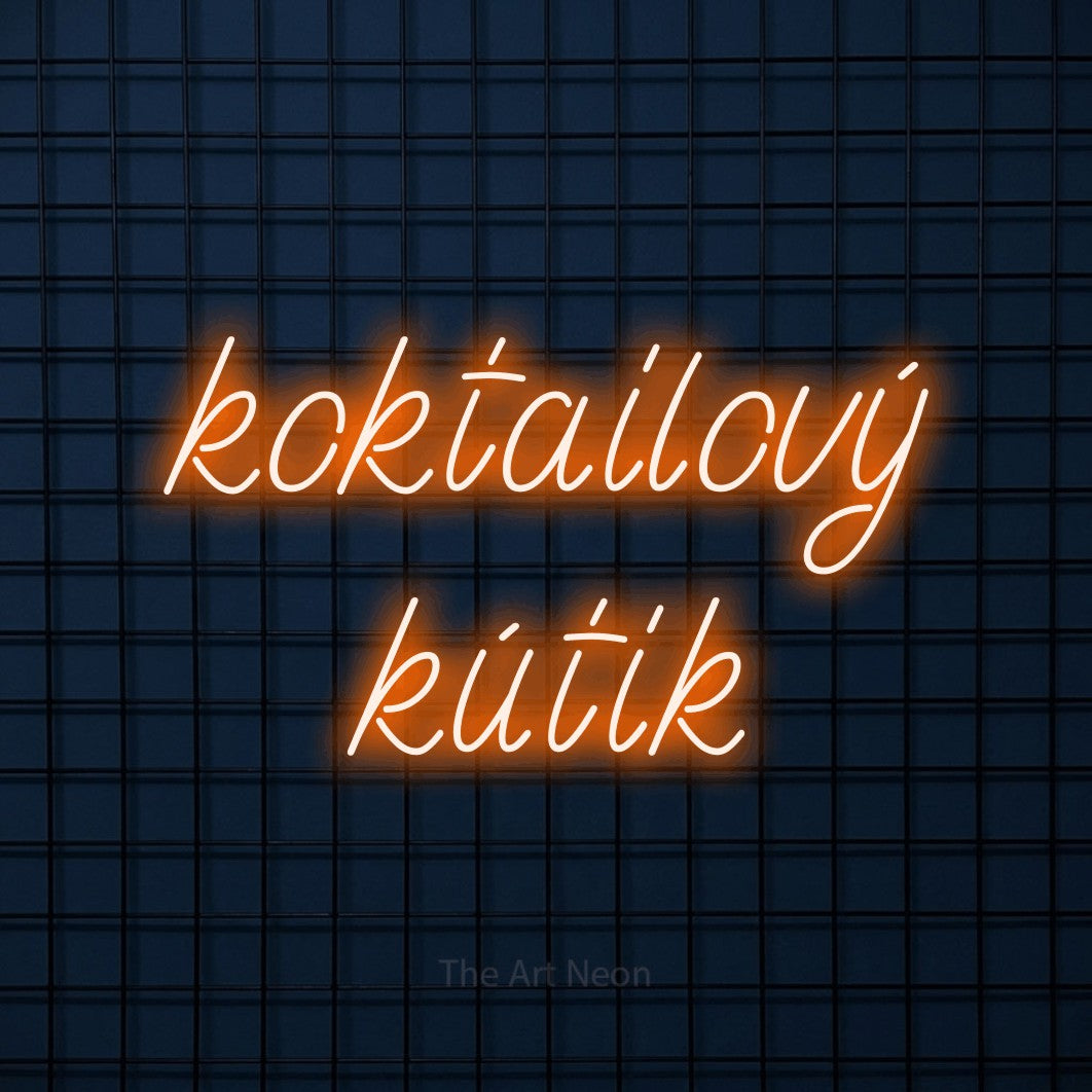 LED neon sign reading “koktailový kútik”, arranged in two lines.