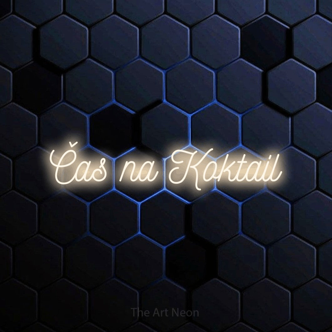 LED neon sign reading “Čas na Koktail”, arranged in a single line.