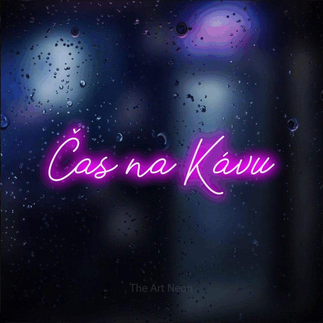 LED neon sign reading “Čas na Kávu”, arranged in a single line.