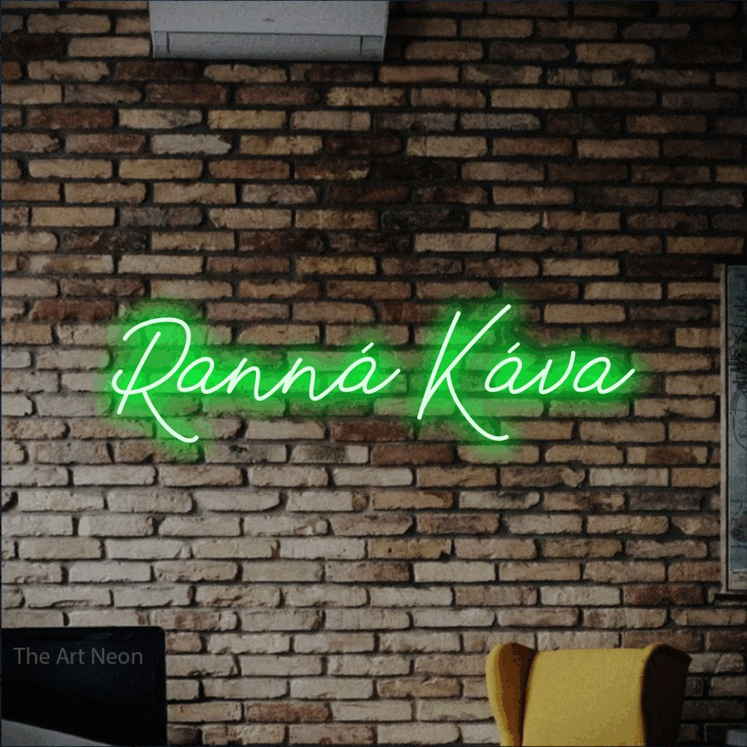 LED neon sign reading “Ranná Káva”, arranged in a single line.
