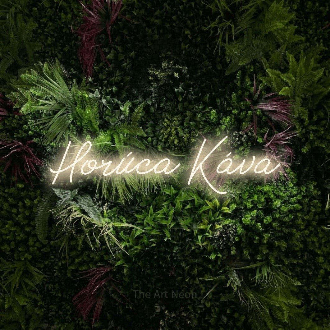 LED neon sign reading “Horúca Káva”, arranged in a single line.