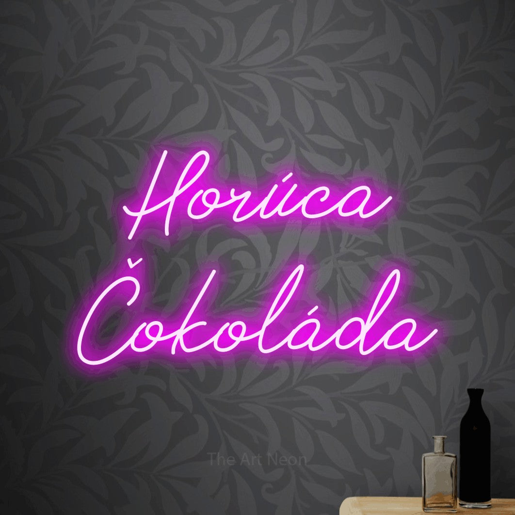 LED neon sign reading “Horúca Čokoláda”, arranged in two lines.