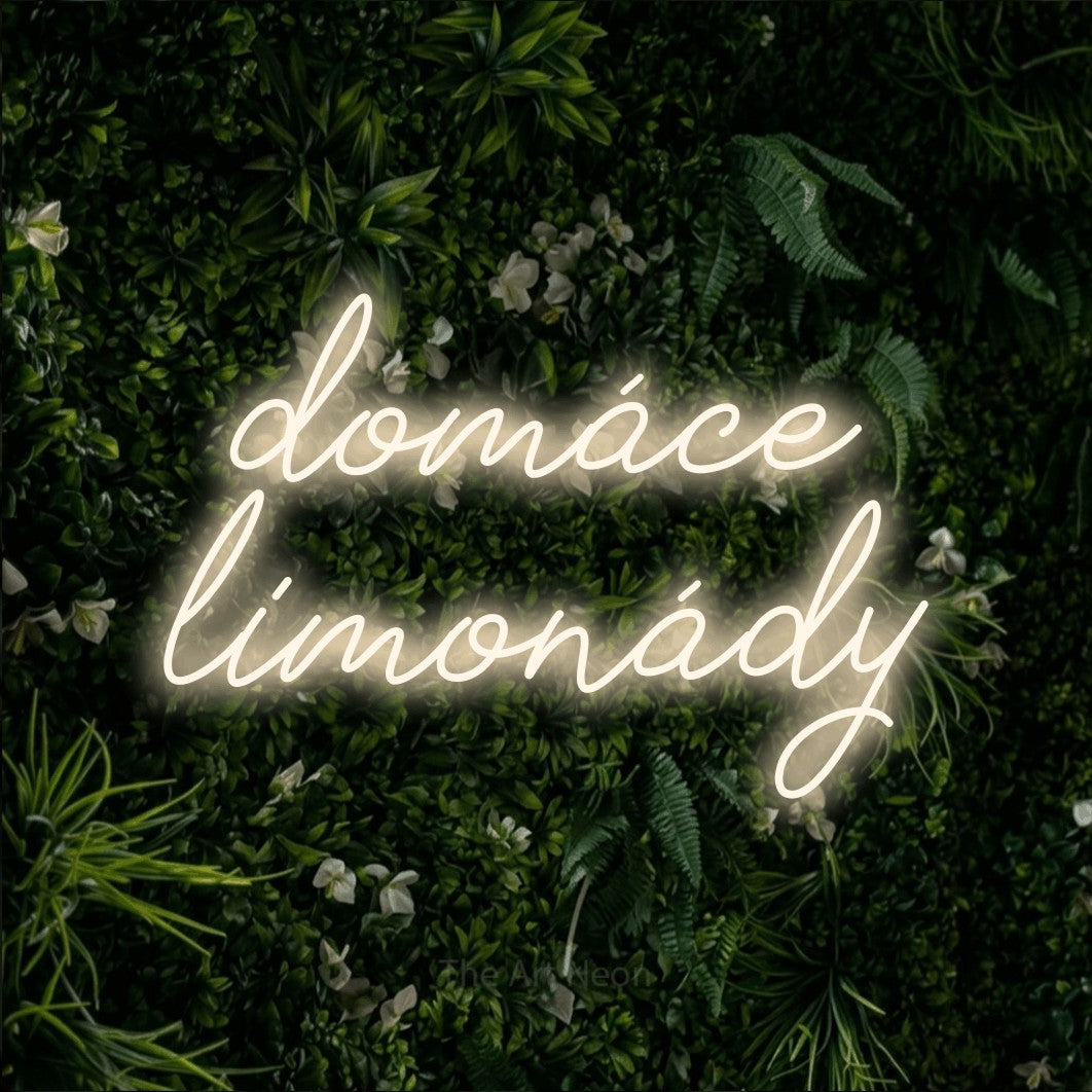 LED neon sign reading “domáce limonády”, arranged in two lines.